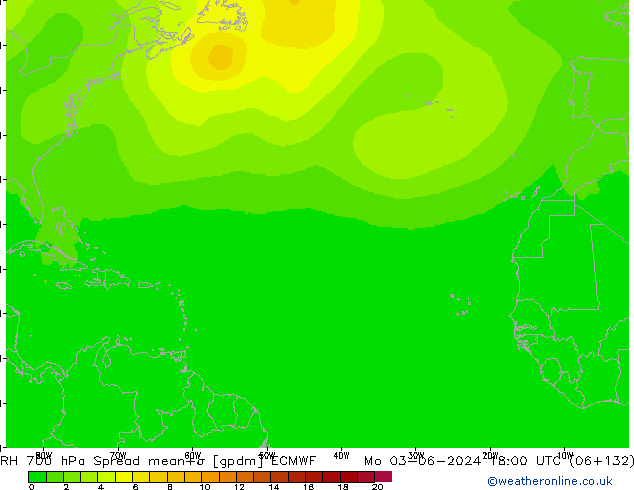 Humidité rel. 700 hPa Spread ECMWF lun 03.06.2024 18 UTC