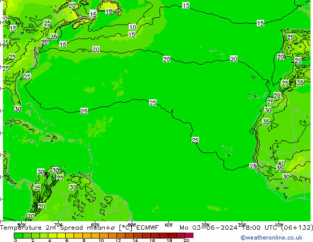 mapa temperatury 2m Spread ECMWF pon. 03.06.2024 18 UTC