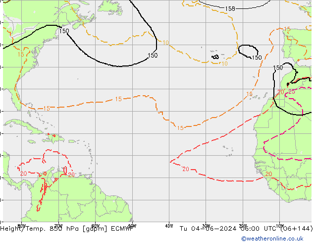 Height/Temp. 850 hPa ECMWF wto. 04.06.2024 06 UTC