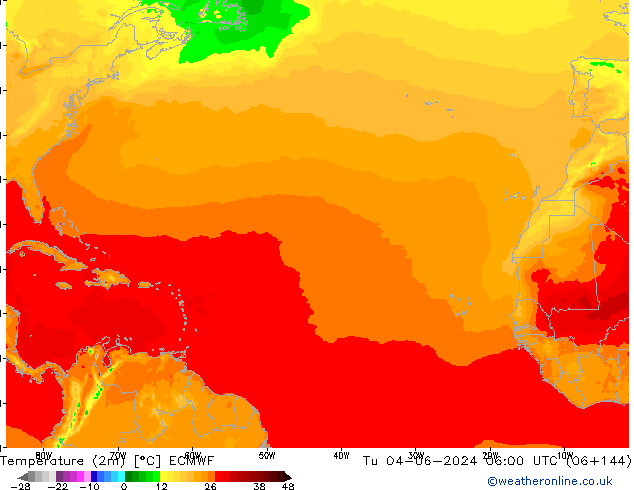 Temperatuurkaart (2m) ECMWF di 04.06.2024 06 UTC