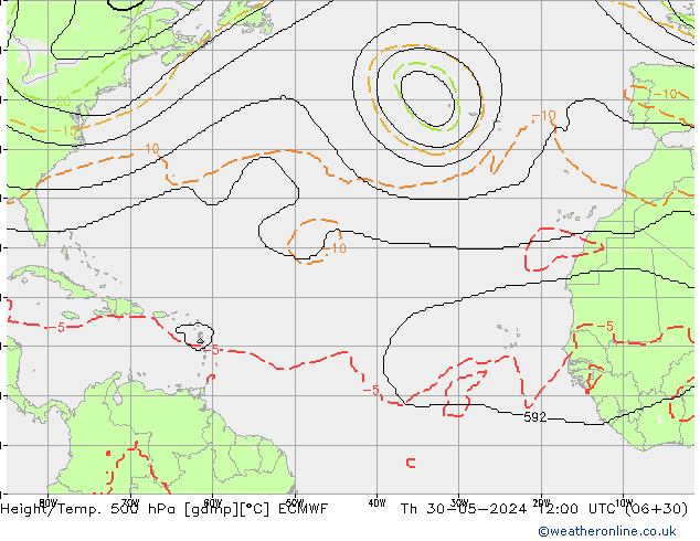 Hoogte/Temp. 500 hPa ECMWF do 30.05.2024 12 UTC