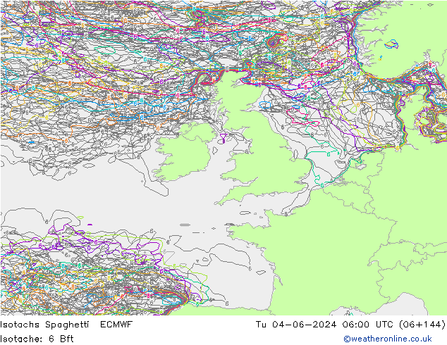 Izotacha Spaghetti ECMWF wto. 04.06.2024 06 UTC