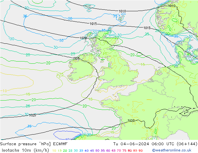 Isotachs (kph) ECMWF mar 04.06.2024 06 UTC