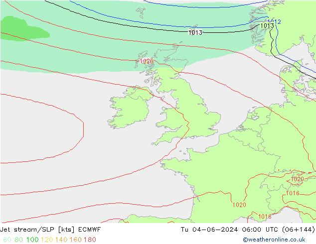 Prąd strumieniowy ECMWF wto. 04.06.2024 06 UTC