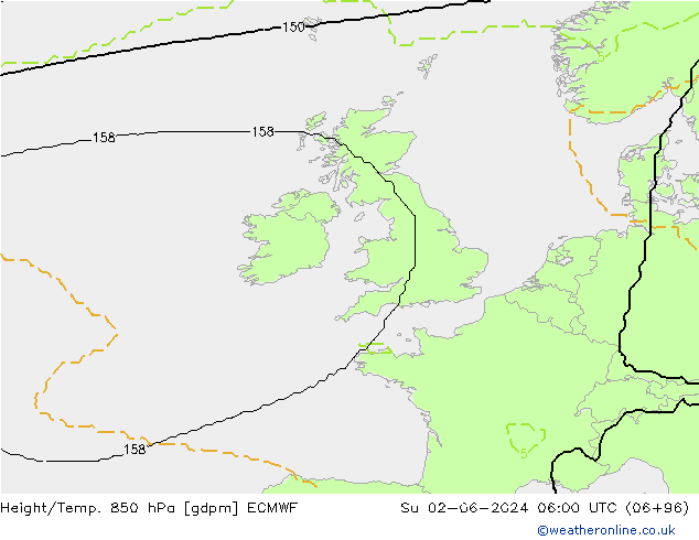 Yükseklik/Sıc. 850 hPa ECMWF Paz 02.06.2024 06 UTC