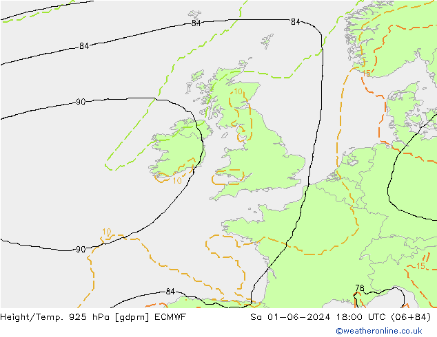 Height/Temp. 925 hPa ECMWF Sa 01.06.2024 18 UTC