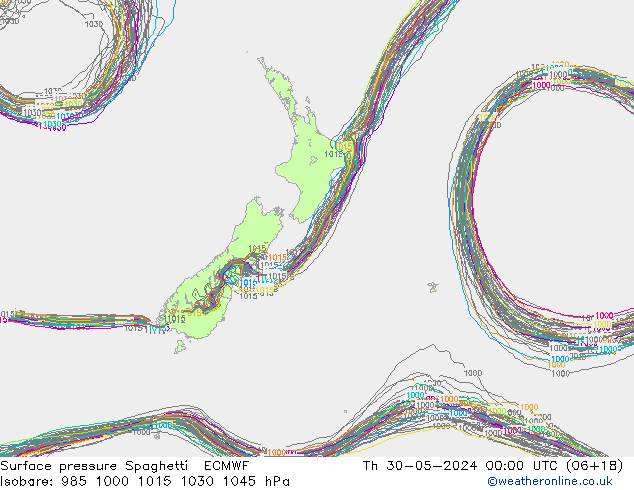 pressão do solo Spaghetti ECMWF Qui 30.05.2024 00 UTC