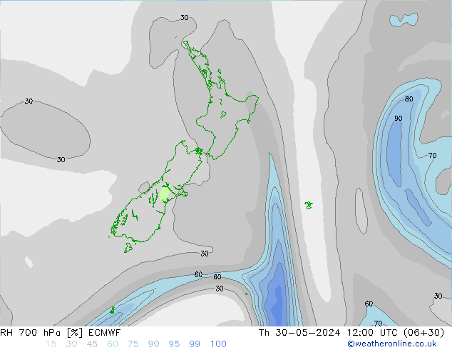 RH 700 hPa ECMWF Th 30.05.2024 12 UTC