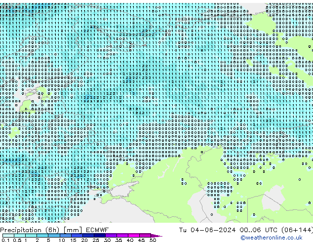 Precipitation (6h) ECMWF Tu 04.06.2024 06 UTC