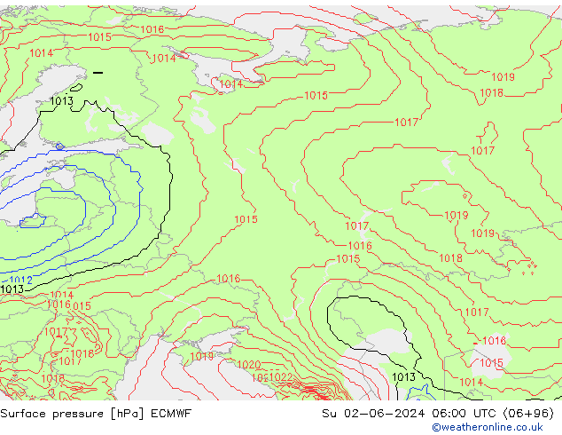 pressão do solo ECMWF Dom 02.06.2024 06 UTC