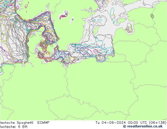 Isotachs Spaghetti ECMWF Tu 04.06.2024 00 UTC
