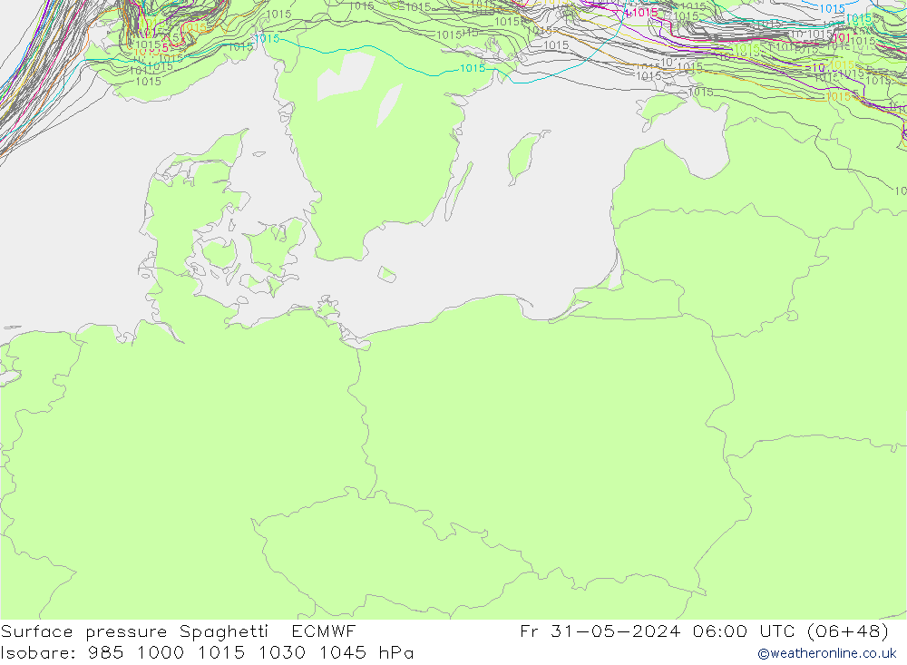 Luchtdruk op zeeniveau Spaghetti ECMWF vr 31.05.2024 06 UTC