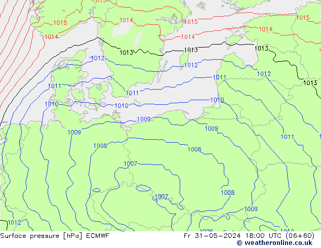 Presión superficial ECMWF vie 31.05.2024 18 UTC