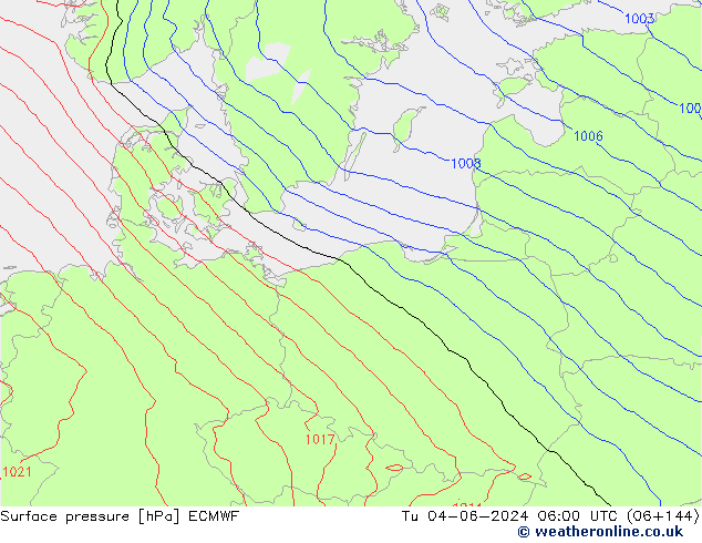 Surface pressure ECMWF Tu 04.06.2024 06 UTC