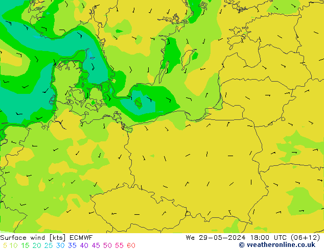 Surface wind ECMWF We 29.05.2024 18 UTC