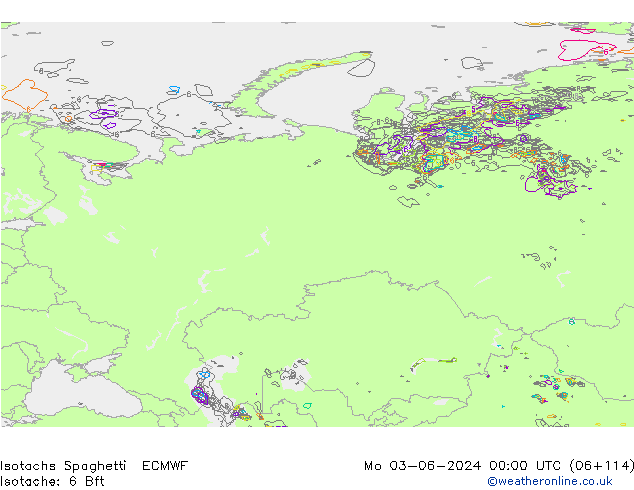 Isotachs Spaghetti ECMWF пн 03.06.2024 00 UTC