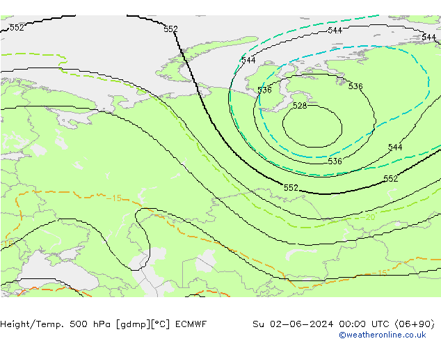 Height/Temp. 500 hPa ECMWF  02.06.2024 00 UTC