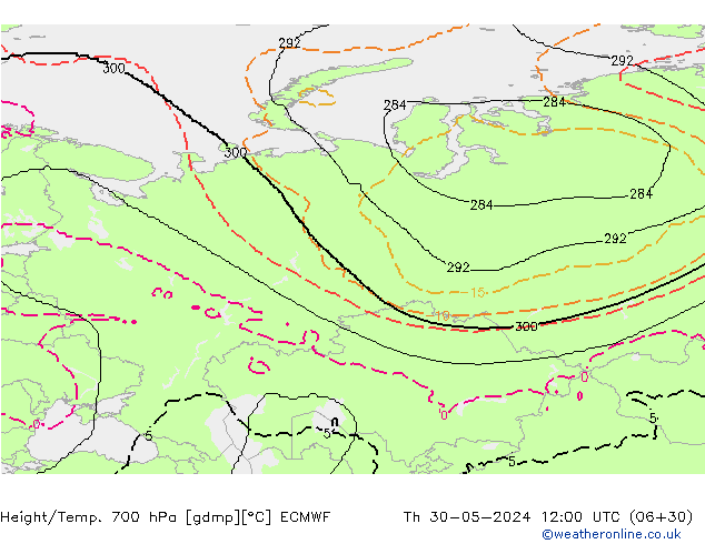 Hoogte/Temp. 700 hPa ECMWF do 30.05.2024 12 UTC