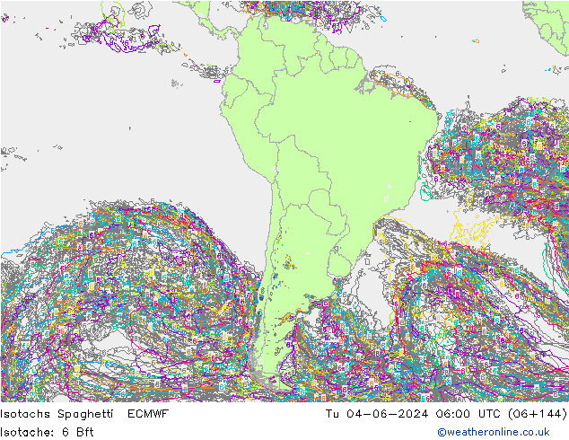 Eşrüzgar Hızları Spaghetti ECMWF Sa 04.06.2024 06 UTC