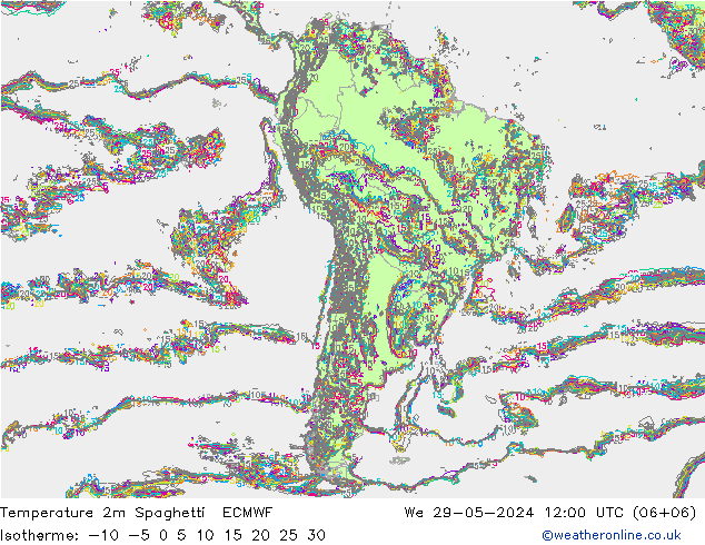 Temperatuurkaart Spaghetti ECMWF wo 29.05.2024 12 UTC