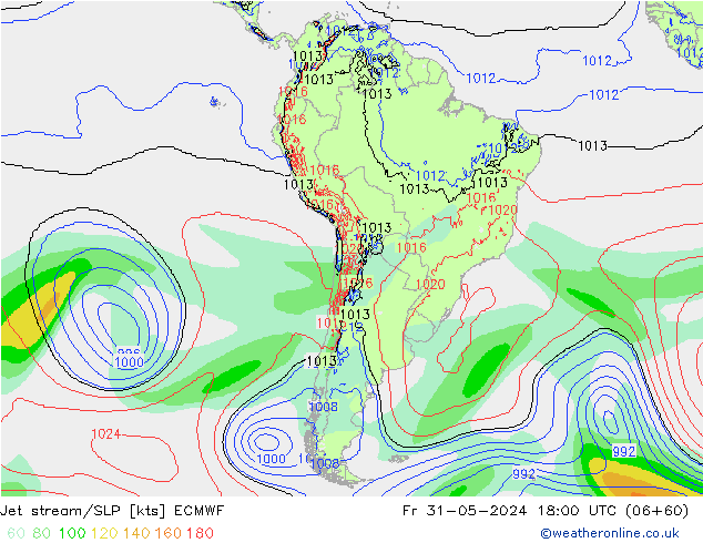 Straalstroom/SLP ECMWF vr 31.05.2024 18 UTC