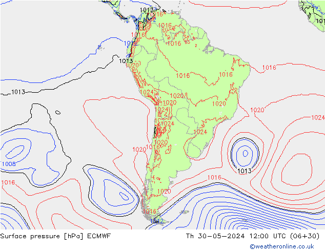 pressão do solo ECMWF Qui 30.05.2024 12 UTC