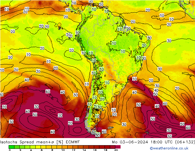 Isotachs Spread ECMWF Mo 03.06.2024 18 UTC