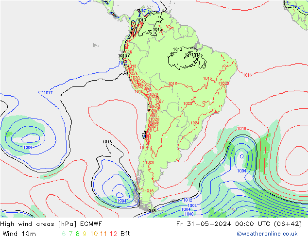 yüksek rüzgarlı alanlar ECMWF Cu 31.05.2024 00 UTC