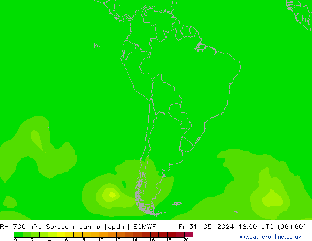 RH 700 hPa Spread ECMWF Fr 31.05.2024 18 UTC