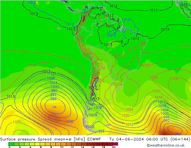 Yer basıncı Spread ECMWF Sa 04.06.2024 06 UTC