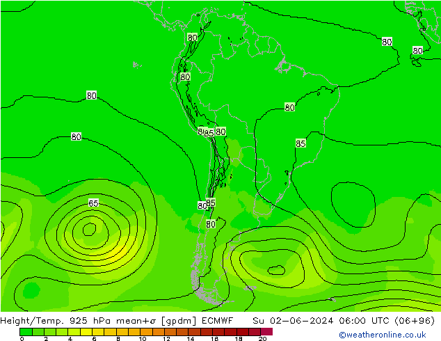 Height/Temp. 925 hPa ECMWF Dom 02.06.2024 06 UTC