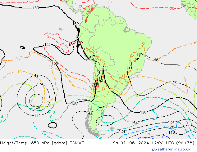 Height/Temp. 850 hPa ECMWF  01.06.2024 12 UTC