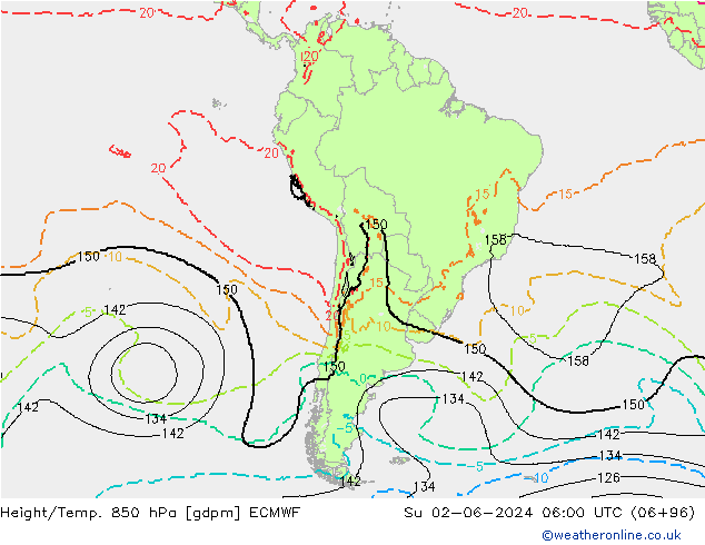 Yükseklik/Sıc. 850 hPa ECMWF Paz 02.06.2024 06 UTC