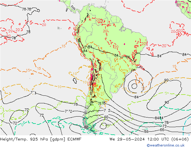 Height/Temp. 925 hPa ECMWF Qua 29.05.2024 12 UTC