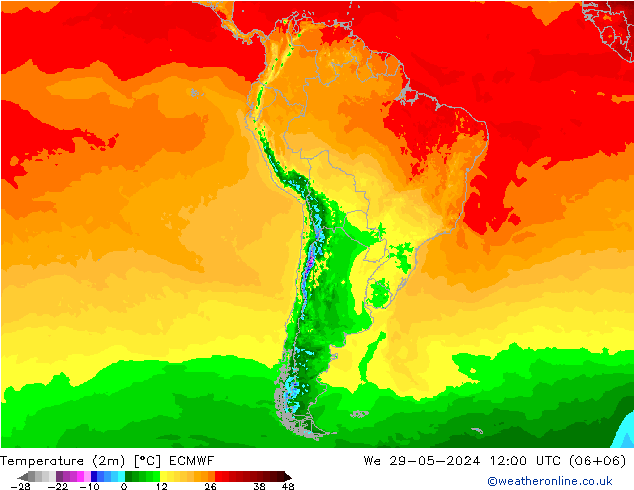Temperatura (2m) ECMWF mer 29.05.2024 12 UTC