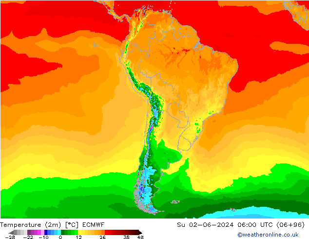 Temperatura (2m) ECMWF Dom 02.06.2024 06 UTC