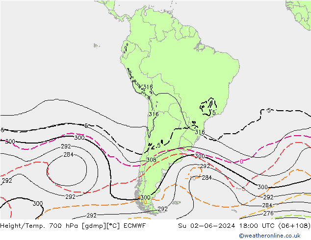 Yükseklik/Sıc. 700 hPa ECMWF Paz 02.06.2024 18 UTC