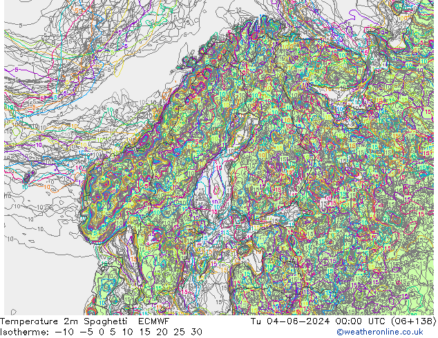 Sıcaklık Haritası 2m Spaghetti ECMWF Sa 04.06.2024 00 UTC