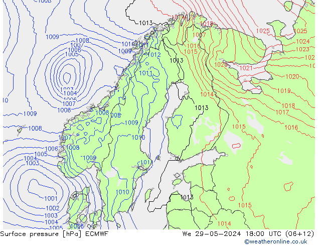 Bodendruck ECMWF Mi 29.05.2024 18 UTC