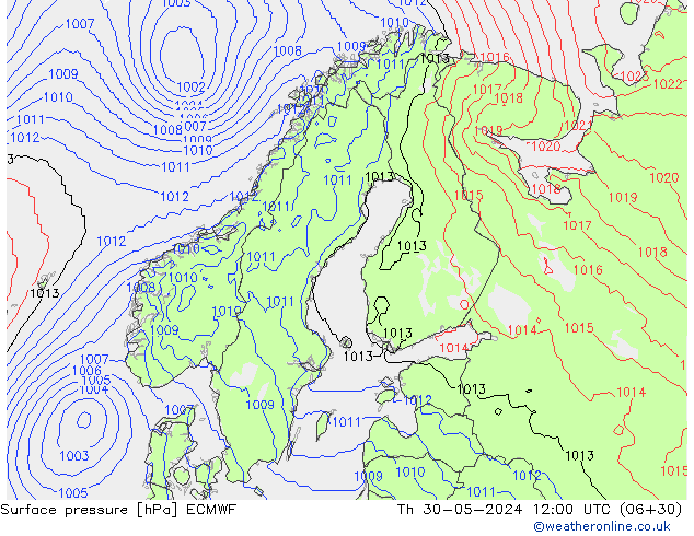 Surface pressure ECMWF Th 30.05.2024 12 UTC