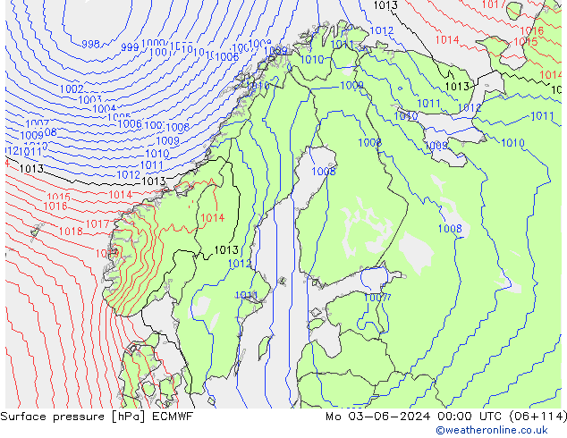 pressão do solo ECMWF Seg 03.06.2024 00 UTC