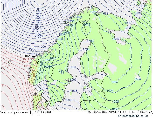 Presión superficial ECMWF lun 03.06.2024 18 UTC