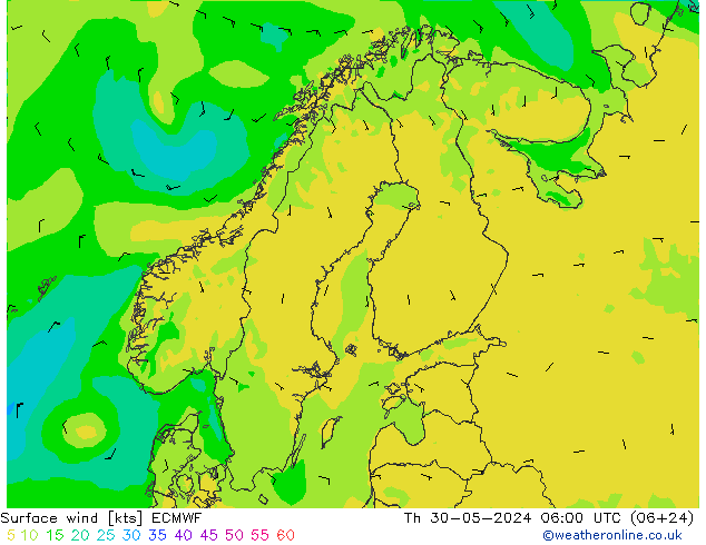 ветер 10 m ECMWF чт 30.05.2024 06 UTC