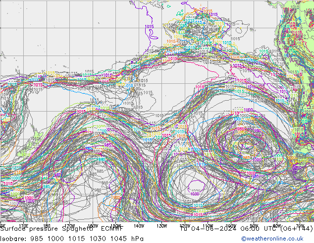 приземное давление Spaghetti ECMWF вт 04.06.2024 06 UTC