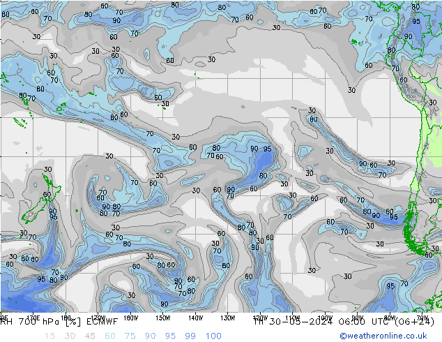 RH 700 гПа ECMWF чт 30.05.2024 06 UTC