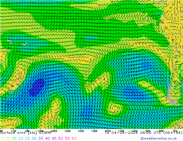 Surface wind ECMWF Tu 04.06.2024 06 UTC