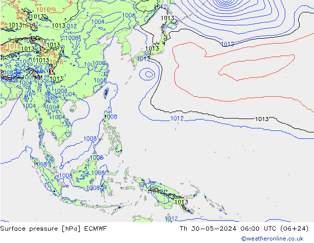 Luchtdruk (Grond) ECMWF do 30.05.2024 06 UTC