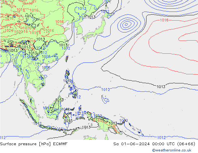 Surface pressure ECMWF Sa 01.06.2024 00 UTC