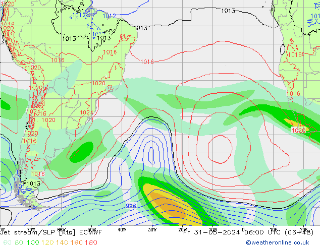 Jet stream/SLP ECMWF Pá 31.05.2024 06 UTC