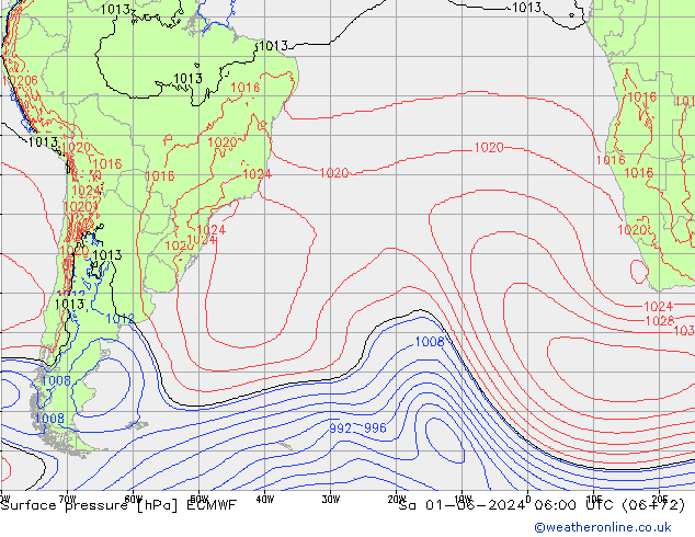 ciśnienie ECMWF so. 01.06.2024 06 UTC